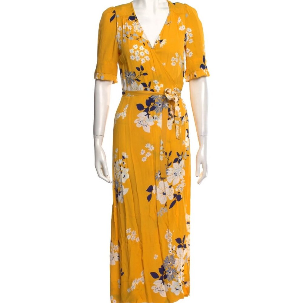 Sea New York Pia Floral Crepe de Chine Wrap Dress Golden Yellow